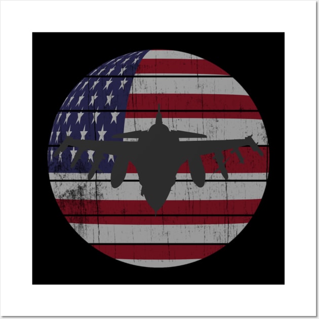 Retro Fighter Jet USA Flag Patriot Plane Wall Art by Urban7even